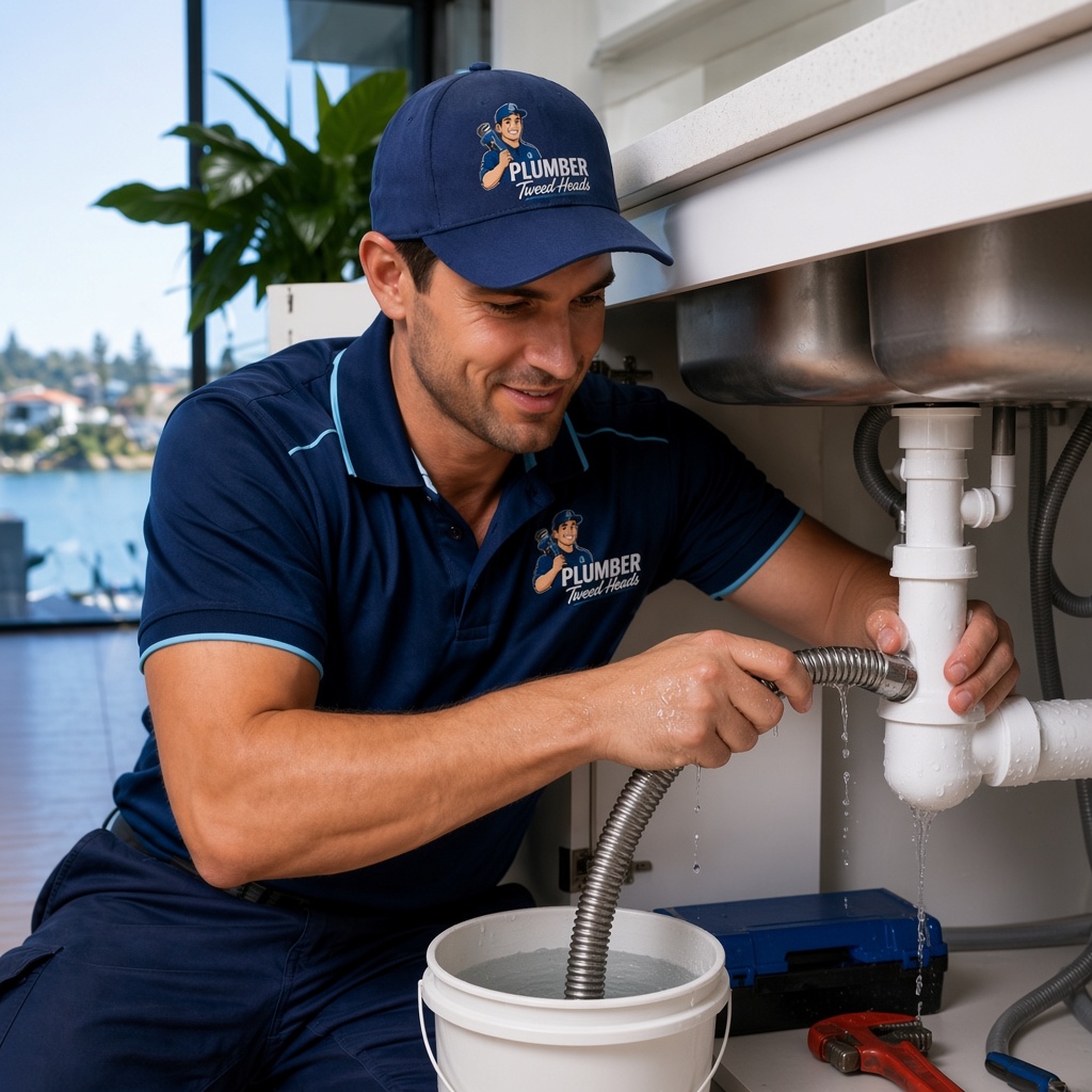 Blocked drains Tweed Heads plumber clearing a kitchen sink drain
