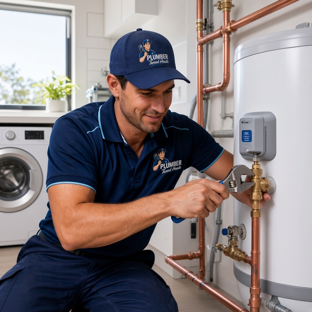 Hot water systems Tweed Heads plumber installing a household hot water unit