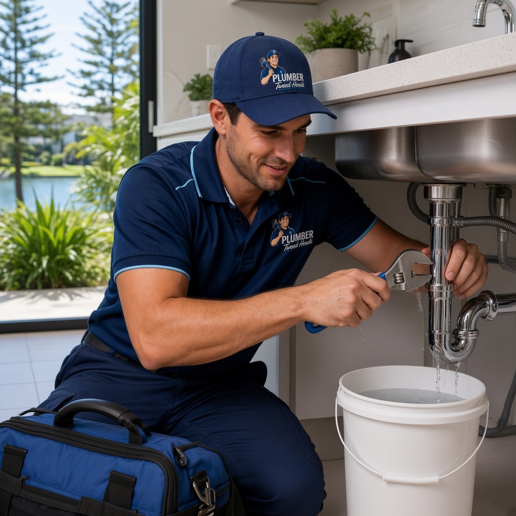 Plumber Banora Point clearing a kitchen sink drain