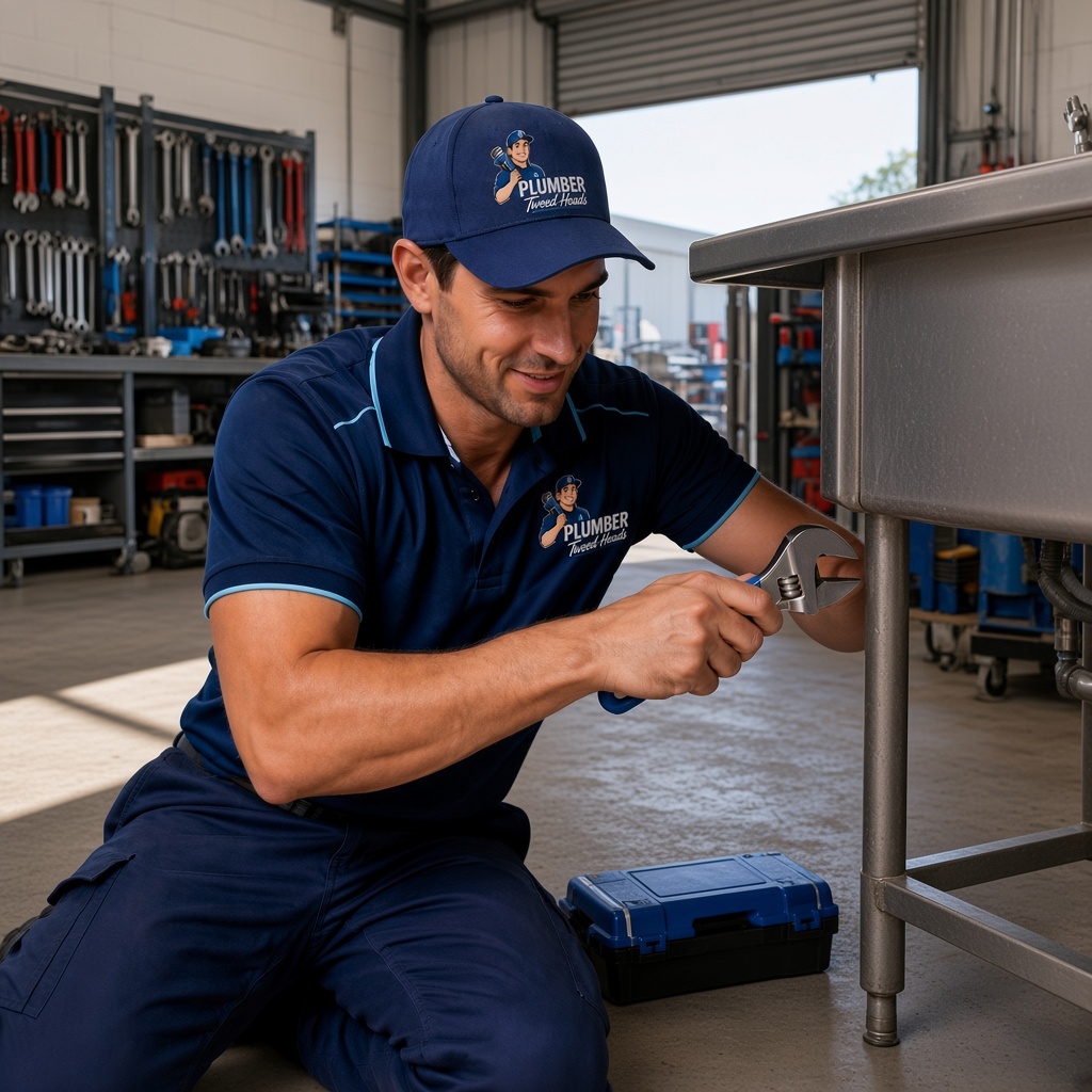 Plumber Chinderah repairing a commercial workshop sink