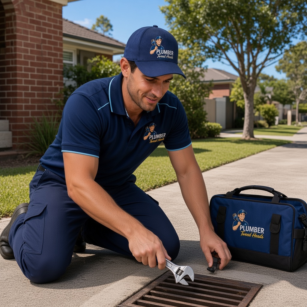 Plumber Tweed Heads South lifting an outdoor drain grate